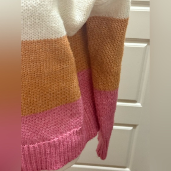 Roxy. Too Far Knit Colorblock stripped Sweater. Cream/orange/white/pink. Med. - Picture 10 of 12